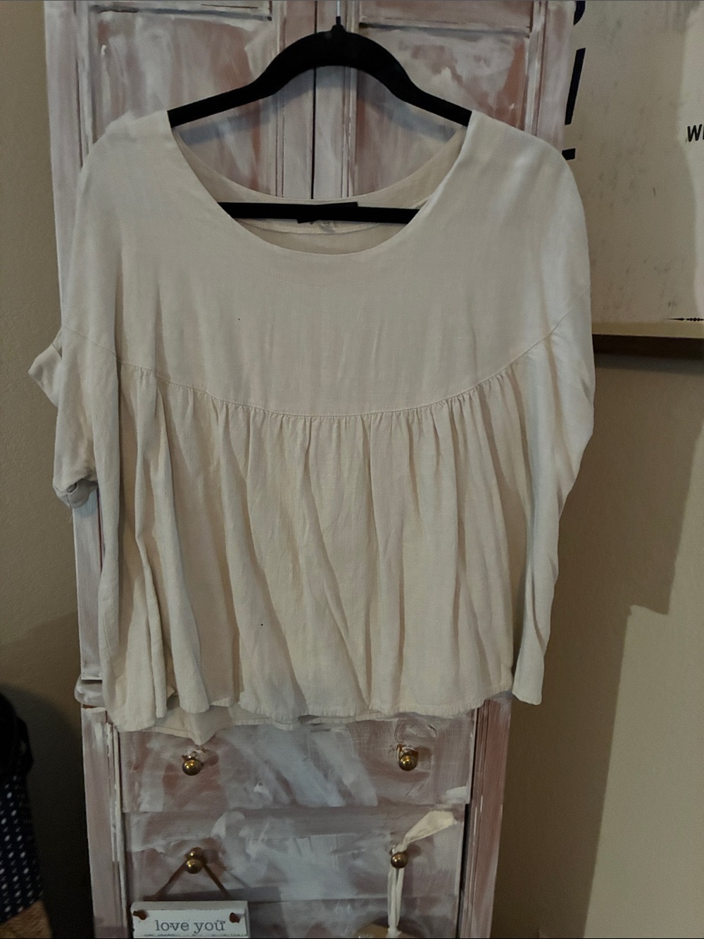 Final Touch Cream Short-Sleeve Gathered Peasant Blouse